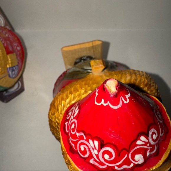 Vintage Russian Hand-Carved Wooden Skiing Santa & Bear Folk Art Set